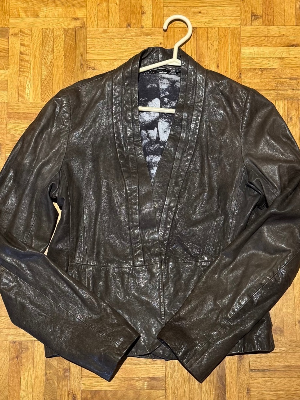 Line the Label Lambskin Leather Jacket Brown Size L